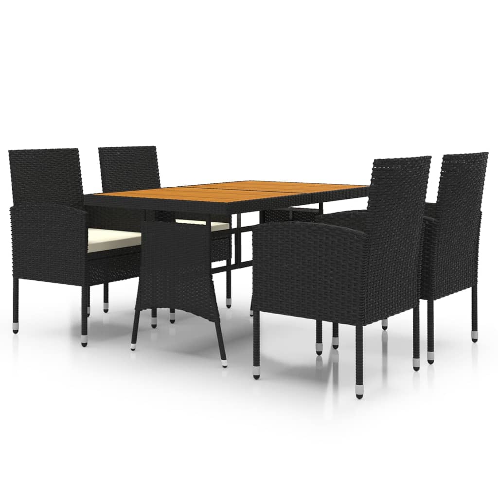 5 Piece Garden Dining Set Poly Rattan Black