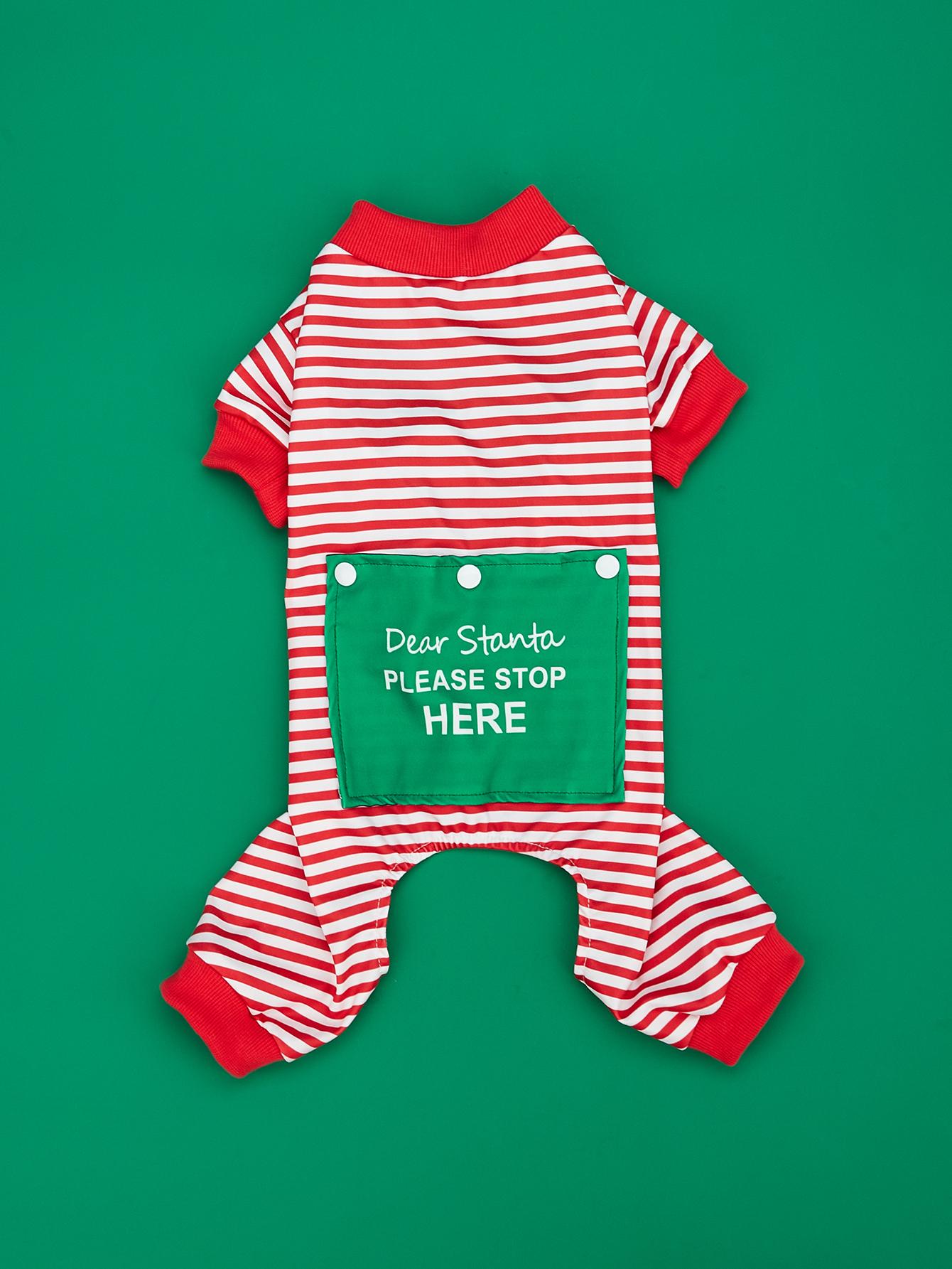 

Dog Pajamas Letters Printed Soft Striped Dog Clothes Jumpsuit Dog Costumes for Small Medium Puppy Dog Cat Warm Apparel Christmas XS（old） красный