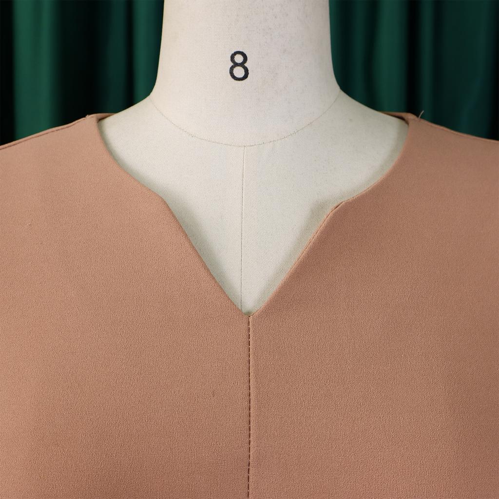 Fashion Women Solid Color Summer Dress Plus Size Cross Border African Dress Pleated Three Quarter Sleeves