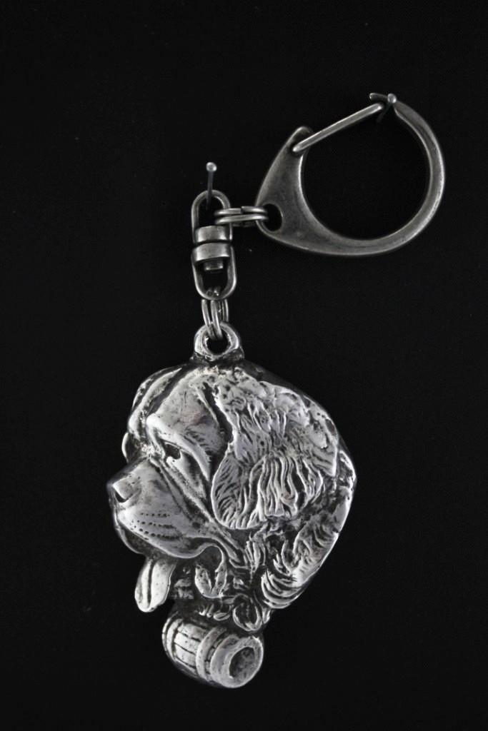 St. Bernard, Saint Bernard, Alpine Mastiff - Silver-plated key ring with a dog in a gift box, handbag decoration, backpack pendant by Art-Dog brand
