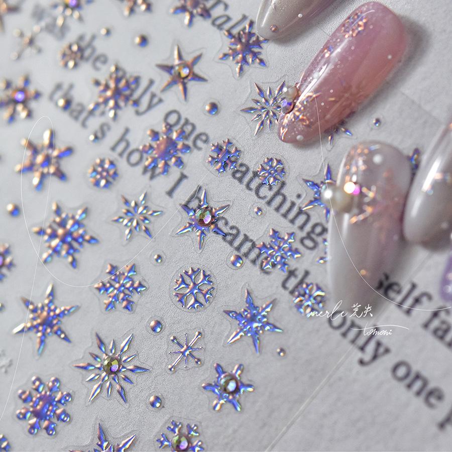 5D Laser Christmas Nail Stickers Crystal Diamond Nail Stickers Retro Gilded Snowflakes Self Adhesive Nail Art Decoration Sticker