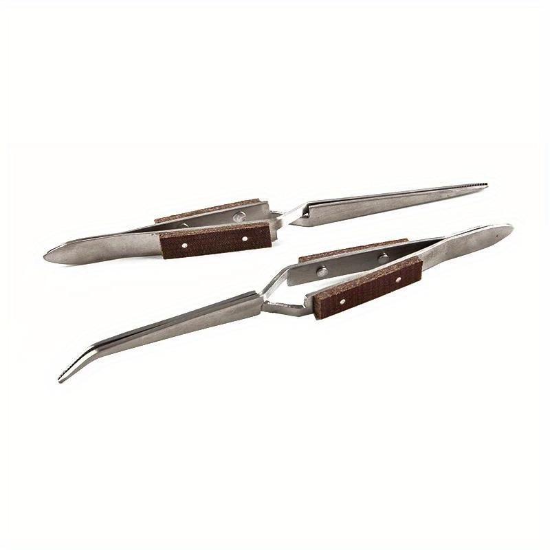2pcs/set Stainless Steel Cross Locking Lock Tweezer Self Closing Jewelry Soldering Craft Repair Tool Insulated Tweezer Straight Elbow Tip
