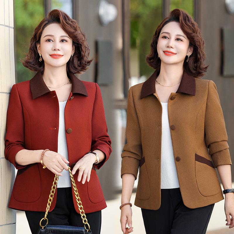 

Mom s Spring Floral Jacket - Fashionable, Age-Reducing Short Blazer for Middle-Aged and Elderly Women XL (Recommended for 90-110 jin)