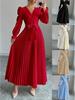 European 2026 Elegant Solid Color Pleated Banquet Dress