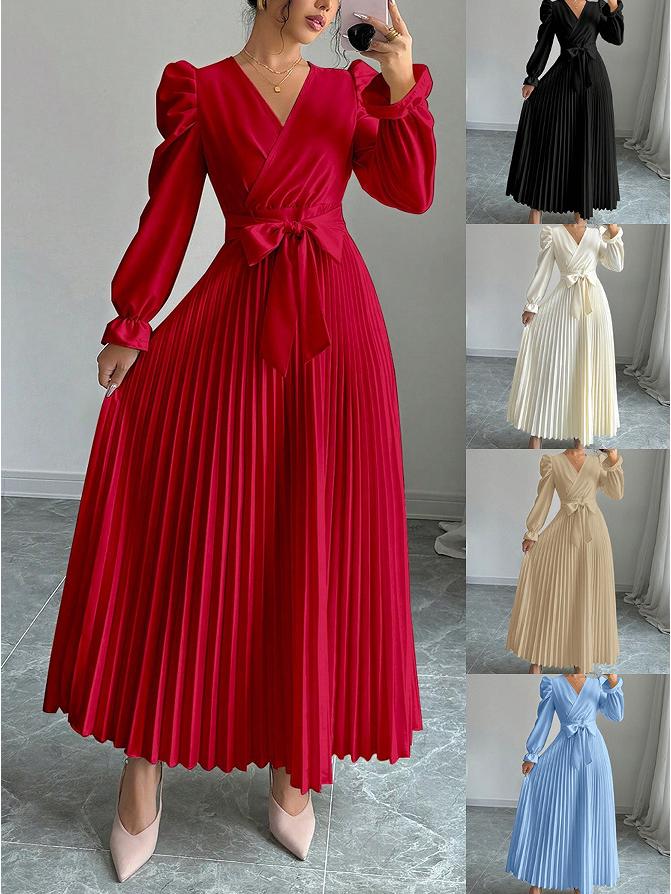 European 2026 Elegant Solid Color Pleated Banquet Dress
