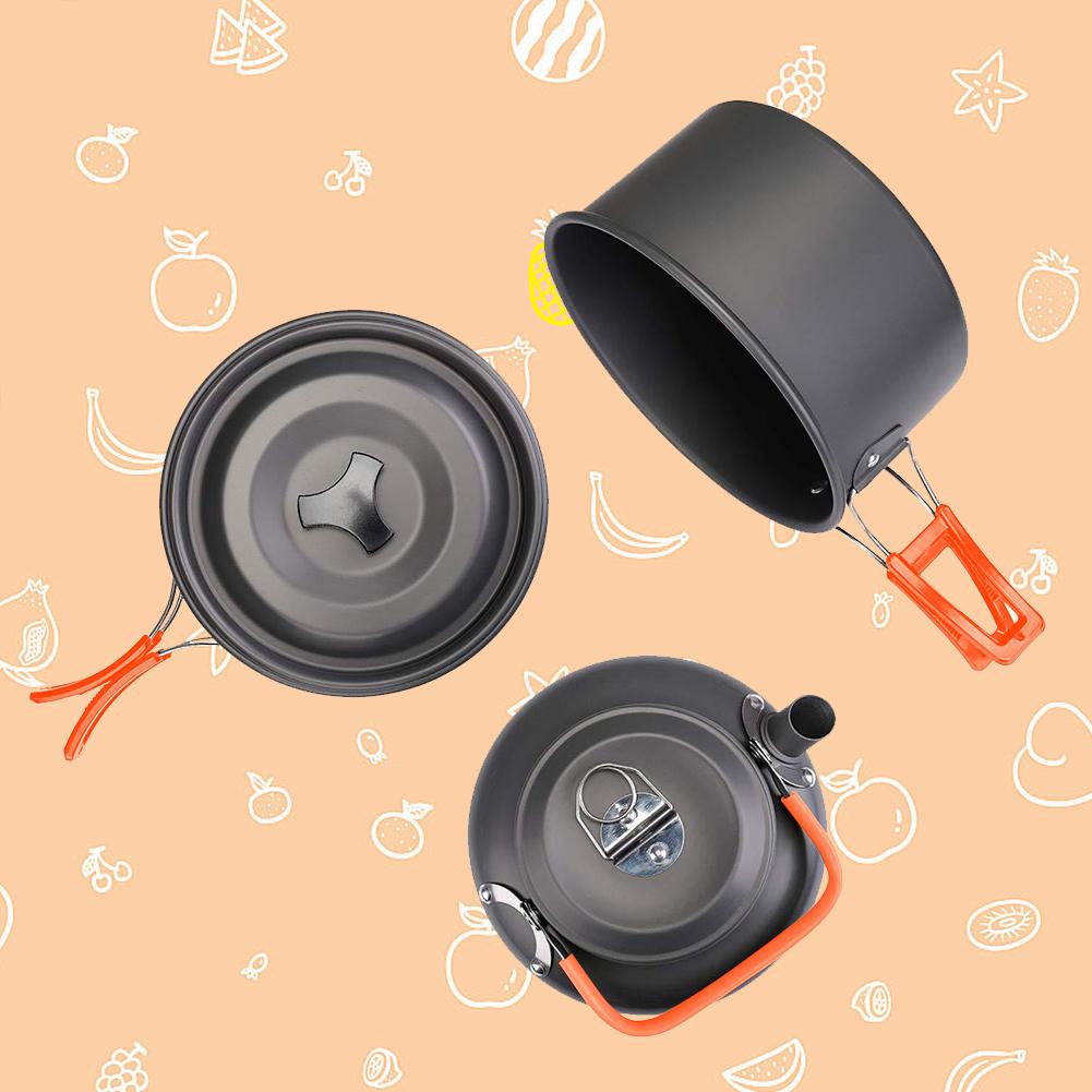 Camping Cookware Kit Kettle Pot Pan Cookset Portable Foldable Lightweight Utensils Aluminum Picnic Tableware BBQ Hiking Travel
