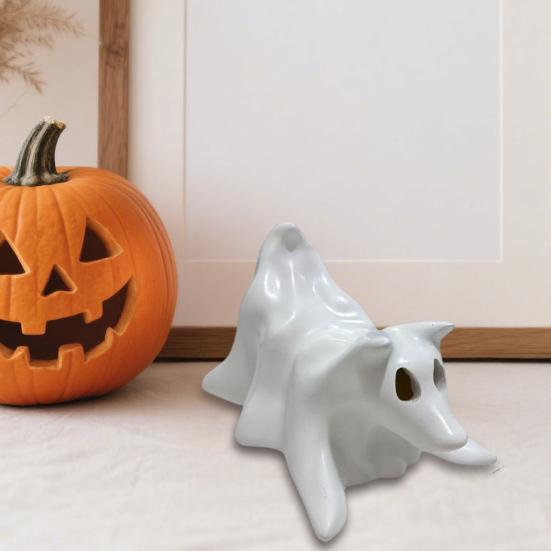 Halloween Ghost Animal Figurine Draped Ghost Dog Cat Statue Resin Spooky Tabletop Ornaments for Home Party Haunted House Decor