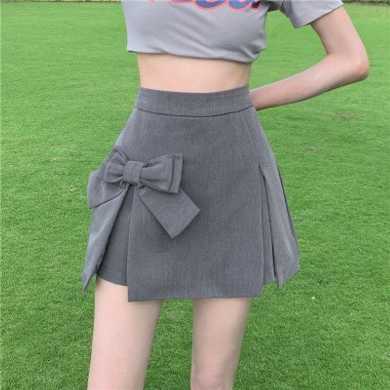 

Юбка-костюм серого цвета в европейском и американском стиле, летняя нишевая с бантом Grey M