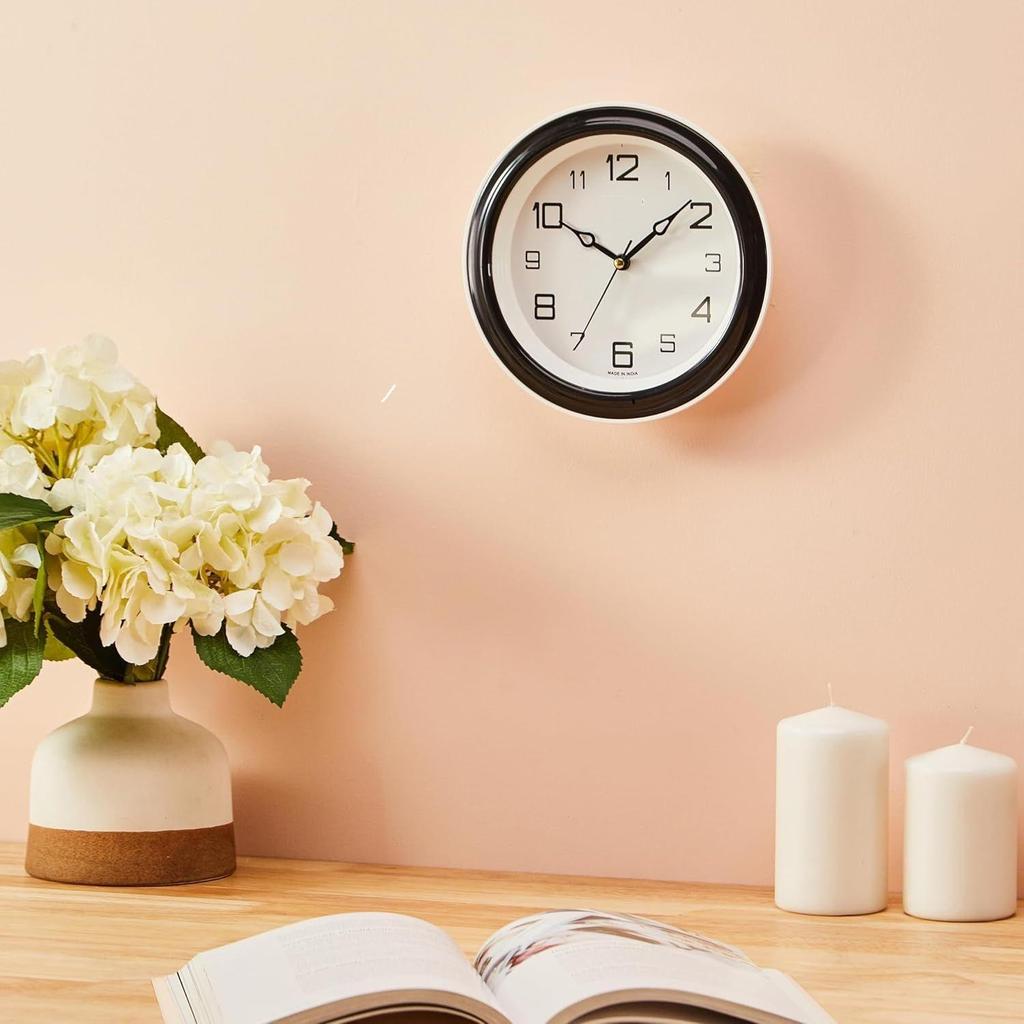Abstract Wall Clock | Round | Plastic | 8 Inch | Black - Analog