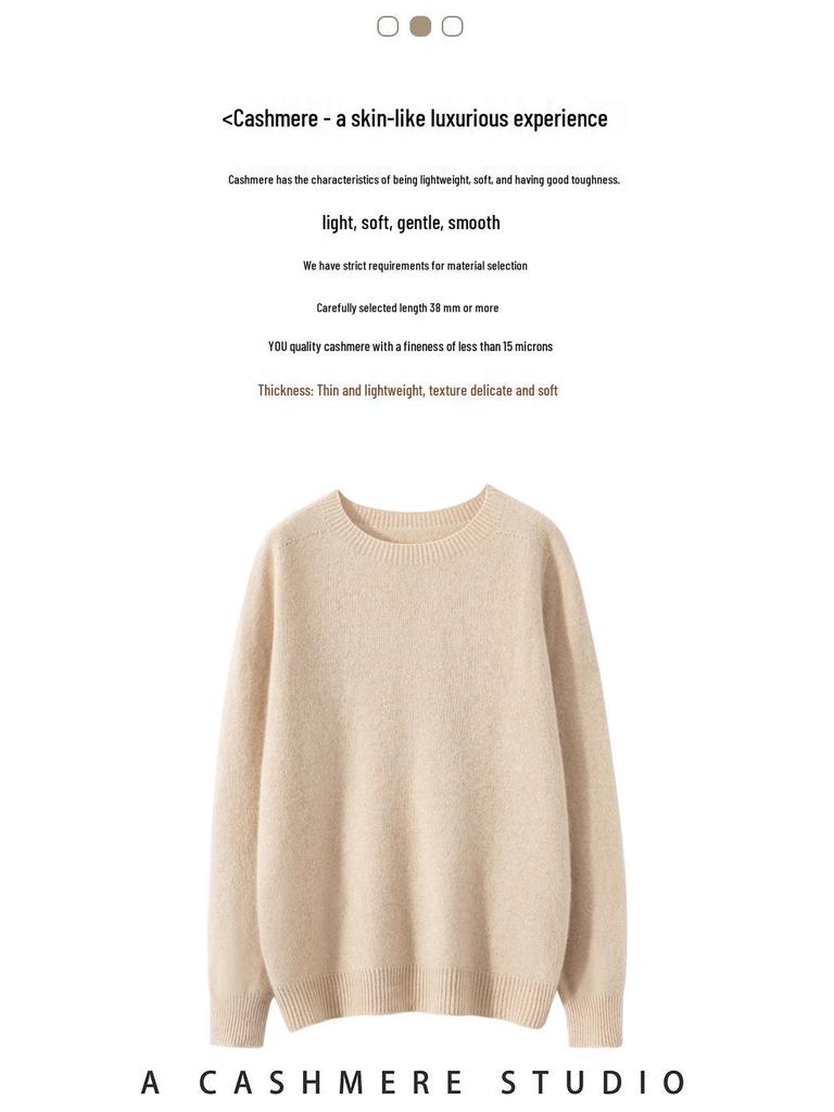 Versatile Cashmere Sweater: Women's Long Sleeve, Round Neck, Comfortable, Loose Fit, Solid Color, Lazy Knit for Autumn and Winter.