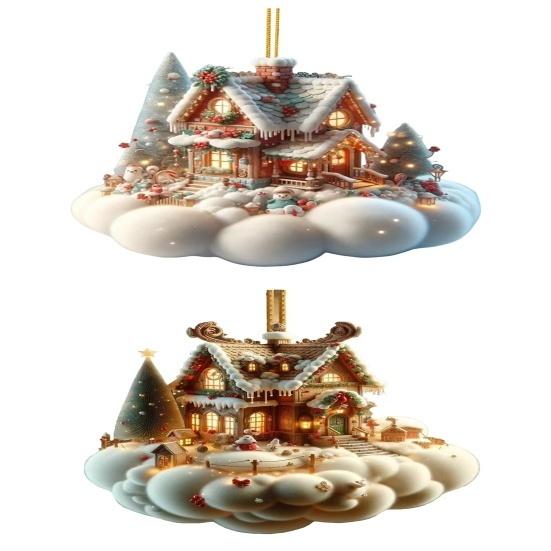 

Рождественский домик подвеска акриловый 2D плоский подвесной орнамент мини мультфильм рождественский домик украшение для каминной полки дерева автомобиля as the picture