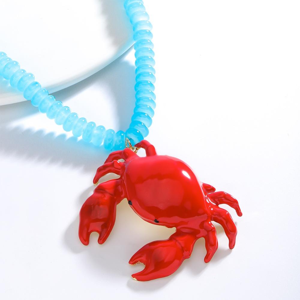 Childishness Crab Beaded Pendant Necklace Boho Ocean Style Neck Chain Crab Necklace  Holiday