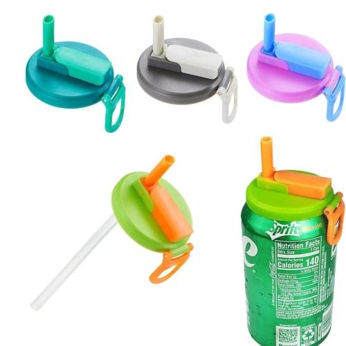 4-Piece Silicone Can Caps with Straws | Strong Airtight Design, Portable, Reusable | Compatible with Soda, Beer, and Juice | Available In a Variety of
