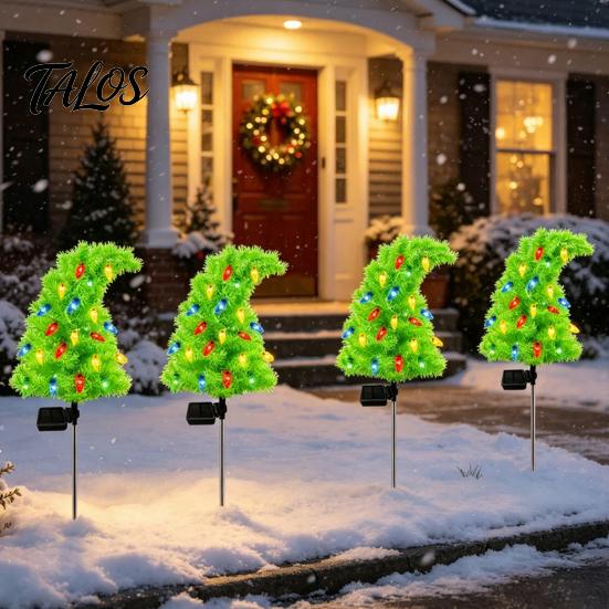 Solar Powered Path Pathway Lights Christmas Tree Garden Stake Lights, Outdoor IP65 Waterproof Crooked Lamp with Colorful Light for Decorative