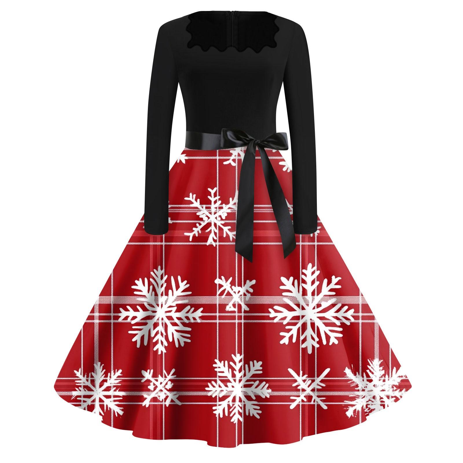 

Женская мода с круглым вырезом, повседневные тонкие рождественские платья с длинным рукавом и принтом XXXXXL красный