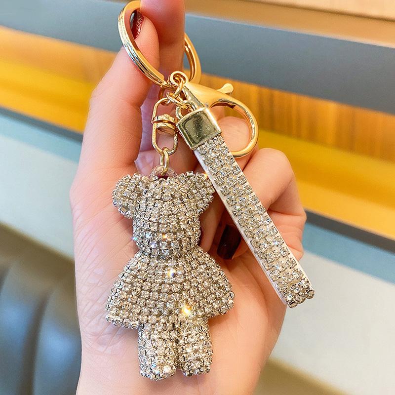 High Quality Animal Rhinestone Keychain Belt Car Key Box Pendant Luxury Rhinestone Bear Bag Keychain Women Bag Pendant Girl