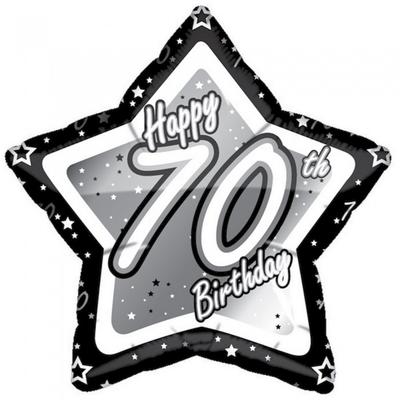 Creative Party Schwarz-silberner Sternballon „Happy 70th Birthday“