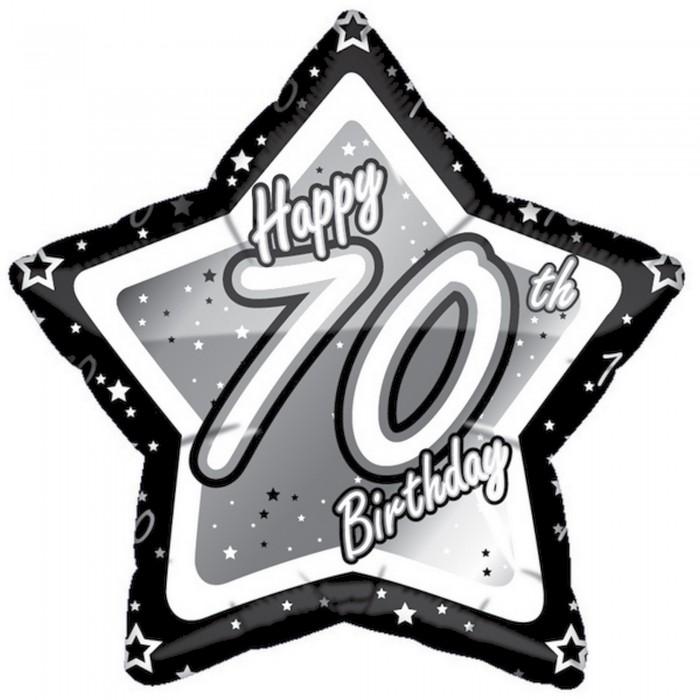 Creative Party Happy 70th Birthday Black/Silver Star Balloon