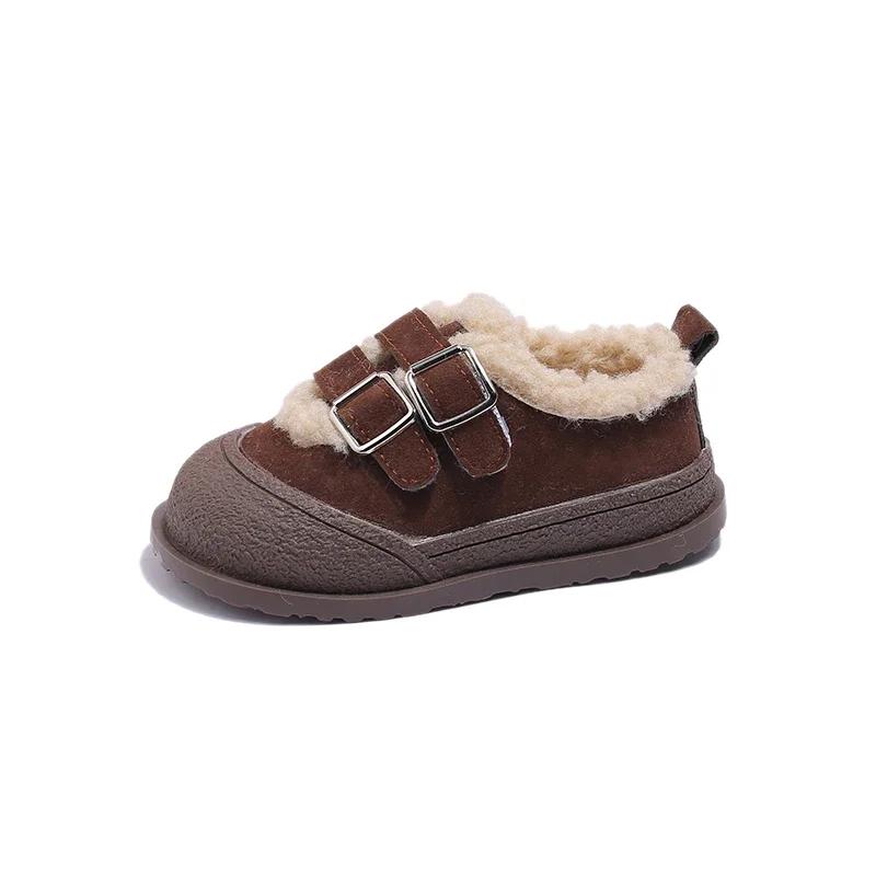 Kids Winter Shoes Plush Thicken Warm Girls Boots Retro Suede Low Top Cotton Shoes Soft Anti Slip Snow Boots Flat Casual Shoe