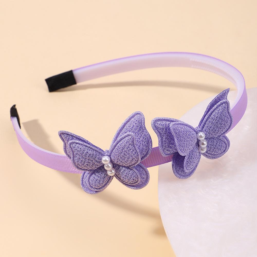 Girls Headbands 2 Pack Butterfly Design Fabric Covered Flexible Hairbands with Decorative Pearls Suitable for Everyday Wear and Special Occasions