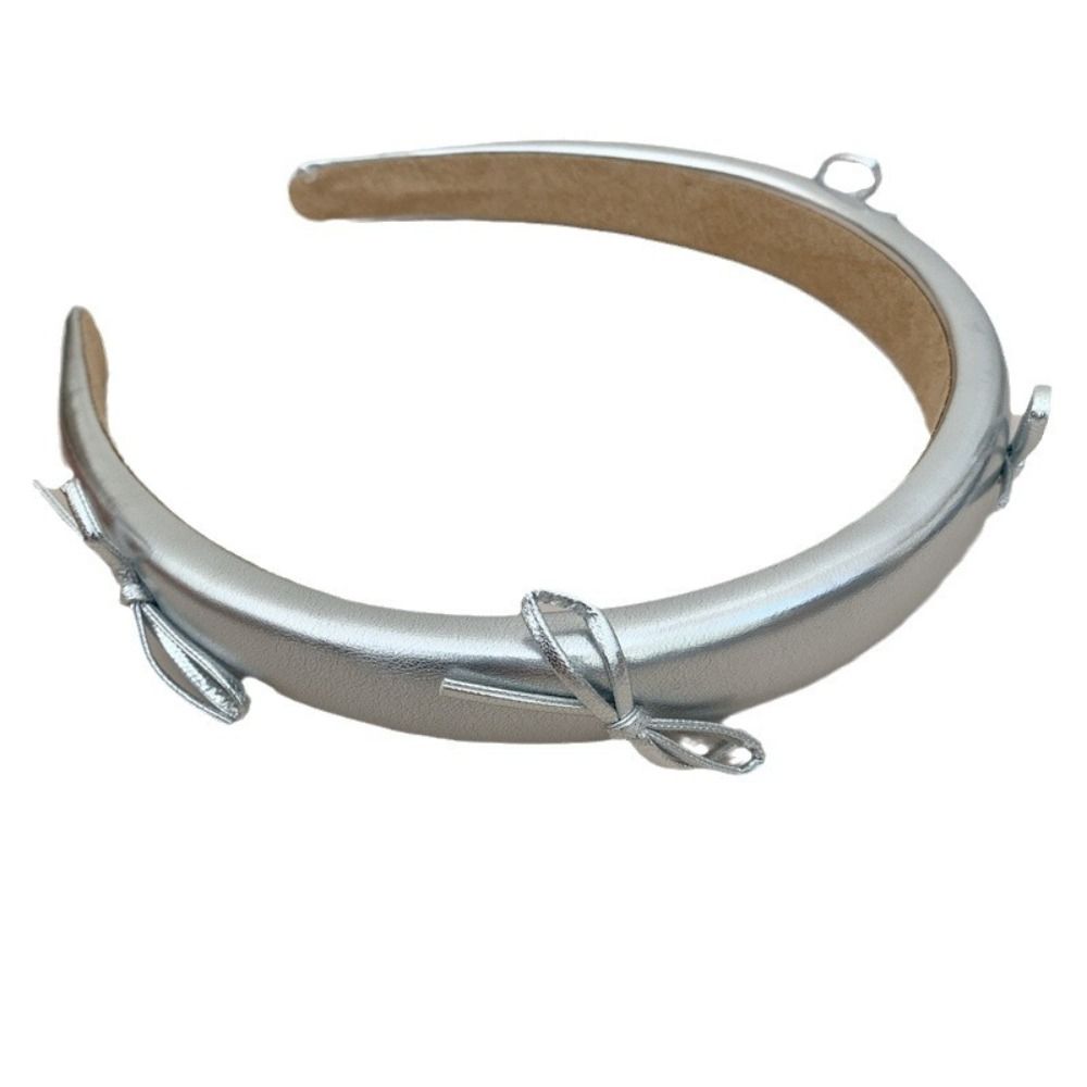 

Korean Style Bow Leather Headband Silver Color Bow Hair Clip Temperament Balletcore Hairpin Daily