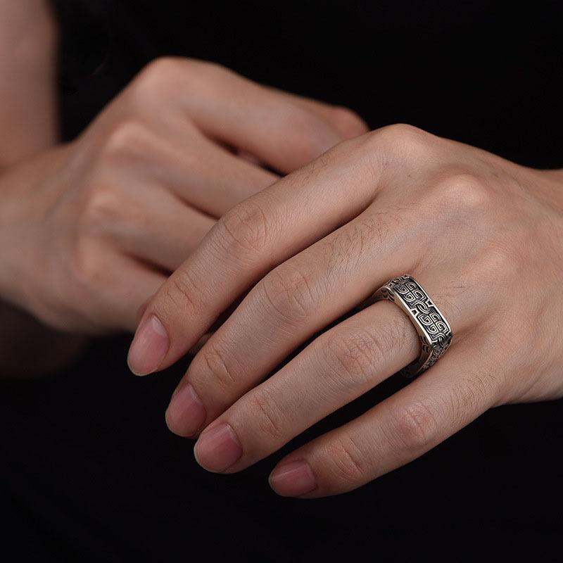 Retro Square Disc Ring for Men, Street Style Ring, High-end Trendy Closed-mouth Handmade Ring and Jewelry