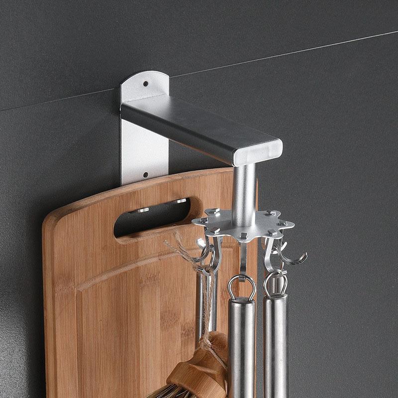 Kitchen Rotating Hook Free Punching 360 Degree Rotating Rack Wall Hanging Creative Space Saving Spatula Aluminum Storage Rack