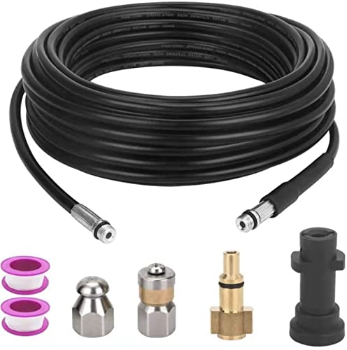 

YUET 15 M High Pressure Washer Drain Pipe Cleaning Hose Cleaner Set with Adapter, Hose Unblocking Sewer Injector, Rotating Nozzle Replacement for Karc