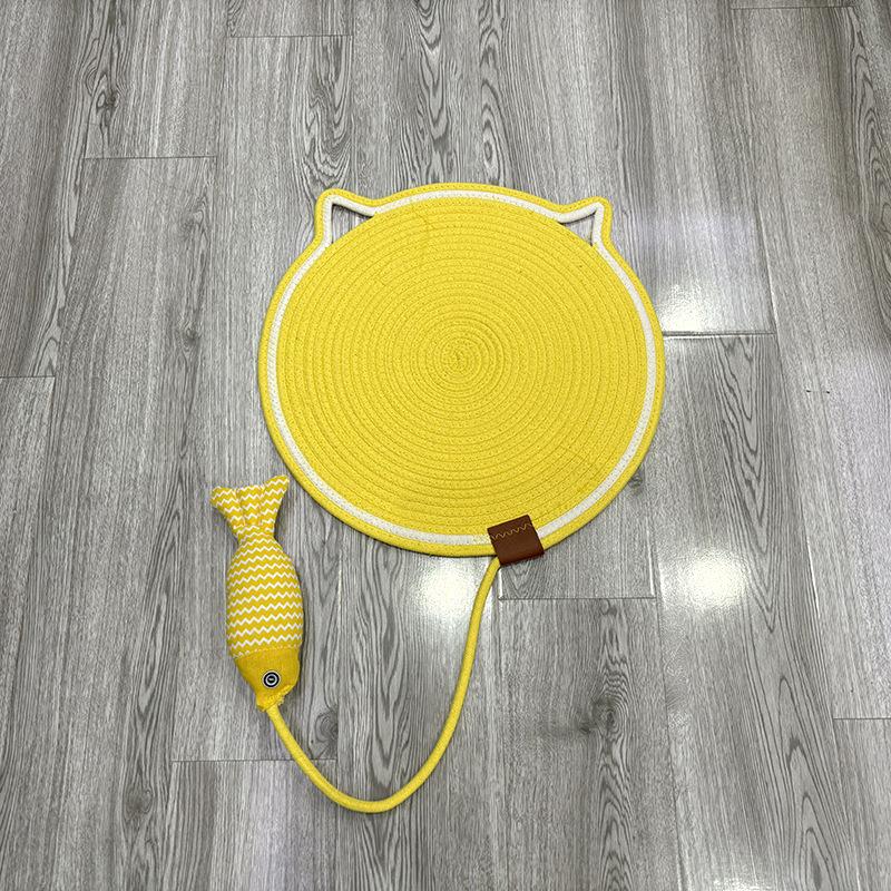 Cat nest summer mat cat lying pad woven toy fish integrated pet four seasons universal sleeping pad cat scratching pad жёлтый