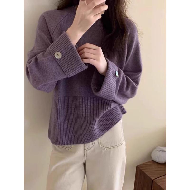 

Осень и зима новый вязаный свитер женский дизайн чувство повседневный свободный и тонкий круглый вырез пуловер с толстым женским топом one size fits all фиолетовый