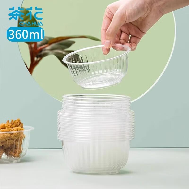 Chahua 360ml Disposable Transparent Plastic Takeaway Bowls (100-Pack)