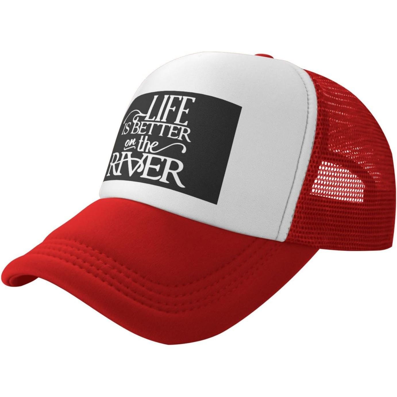 Life Is Better On The River Trucker Hat Breathable Mesh Snapback Cap for Outdoor Enthusiasts XS（old）