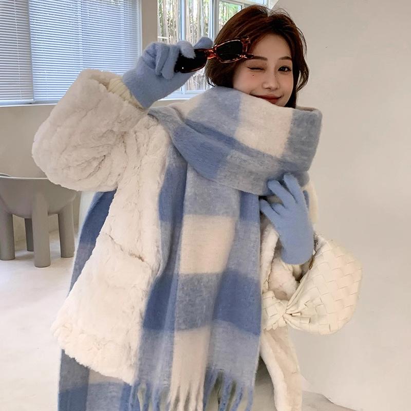Winter Scarf For Women Luxury Cashmere Warm Rainbow Plaid Pashmina Blanket Shawl Thick Soft Bufanda Wraps Long Poncho Echarpe