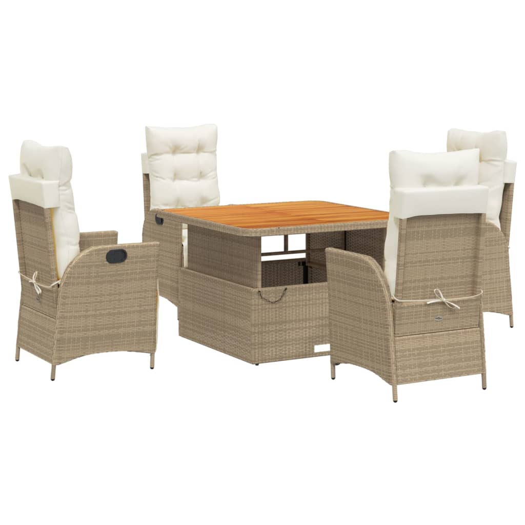 Vidaxl 5-Cz. Gartenmöbel-Set mit Kissen, Beige, Polyrattan
