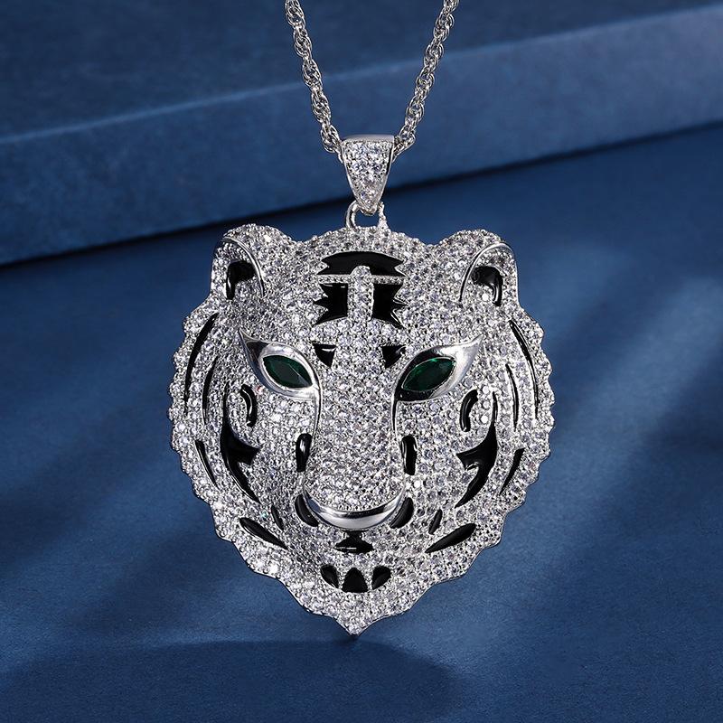 Jewelry Copper Bottom Gold-Plated Leopard Head Epoxy Luxury Inlaid Temperament Pendant Necklace Jewelry