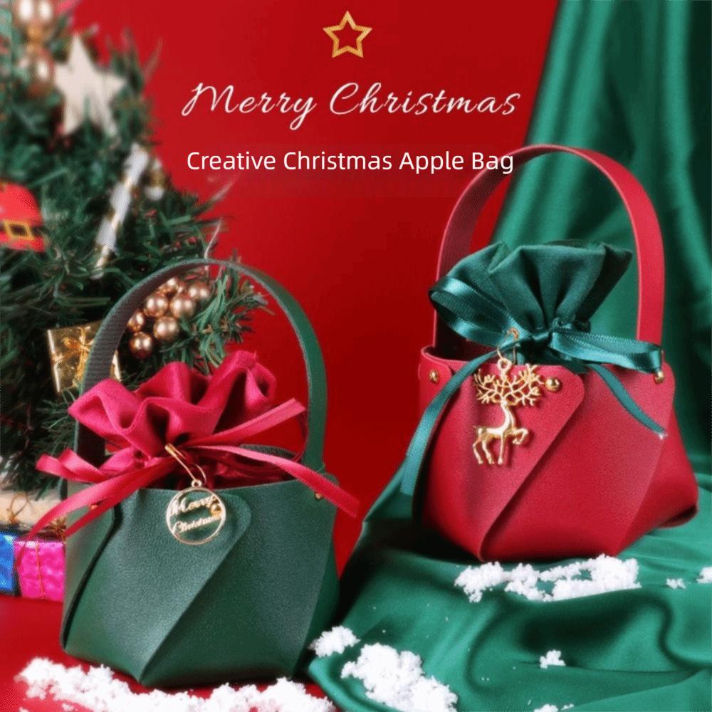 Red Green Design Christmas Gift Bags Flannel Fabric Leather Handled Bags Candy Bags  Wedding Favors