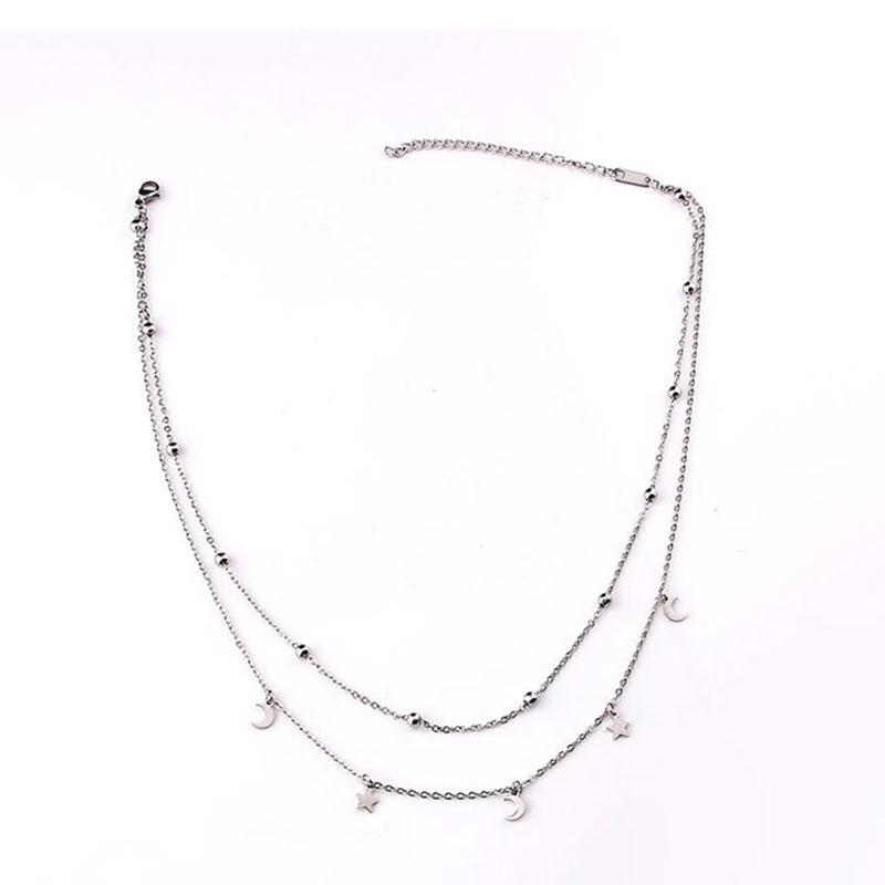 New Kpop Vintage Double Moon Star Necklace Pendant Clavicle Chain Birthday Gift Pendant for Women's Fine Jewelry