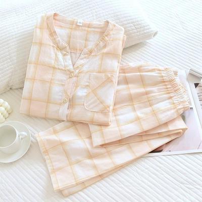 2026 Japanischer Stil Frühling/Sommer Neues Damen-Hauskleid Zweiteiliges Set 100% Baumwollgaze Langarmhose Pyjama-Set Damen