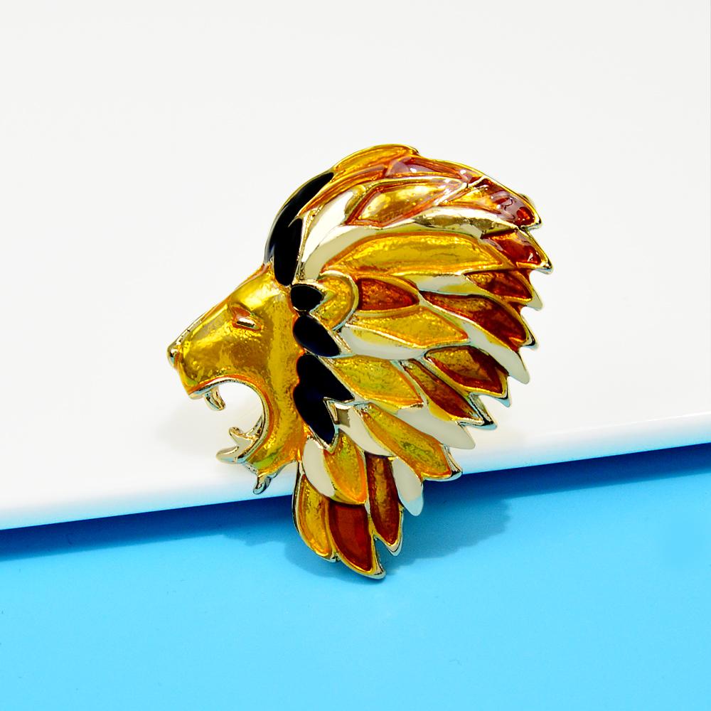 New Enamel Lion Head Brooches For Women Fashion Animal Jewelry Gold Color New Men Accessories High Quality