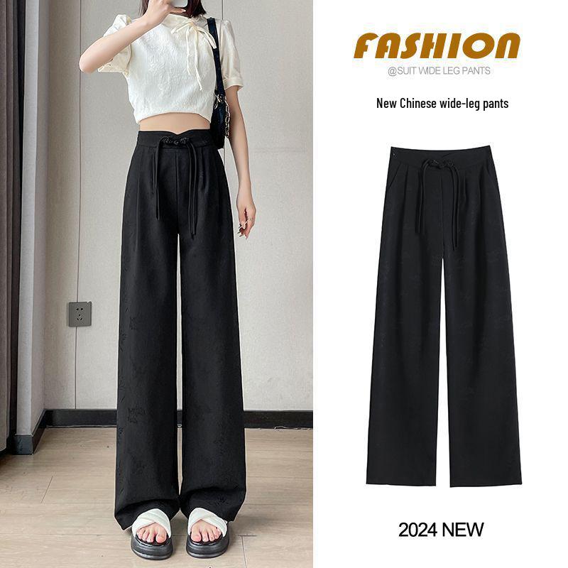 

Women s 2025 Slim Fit Snow Silk Wide Leg Pants - Spring/Summer/Autumn S (85-98 jin) чёрный