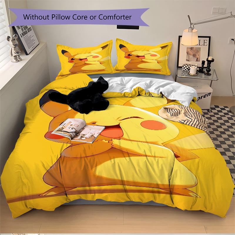 Pikachu'S Playful Pose Print 3Pcs Bedding Setduvet Cover With 2 Bedropillowcase Home Birthday Gift