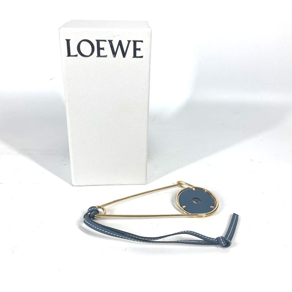 LOEWE Accessories Brooch Metal / Leather Gold/blue Unused