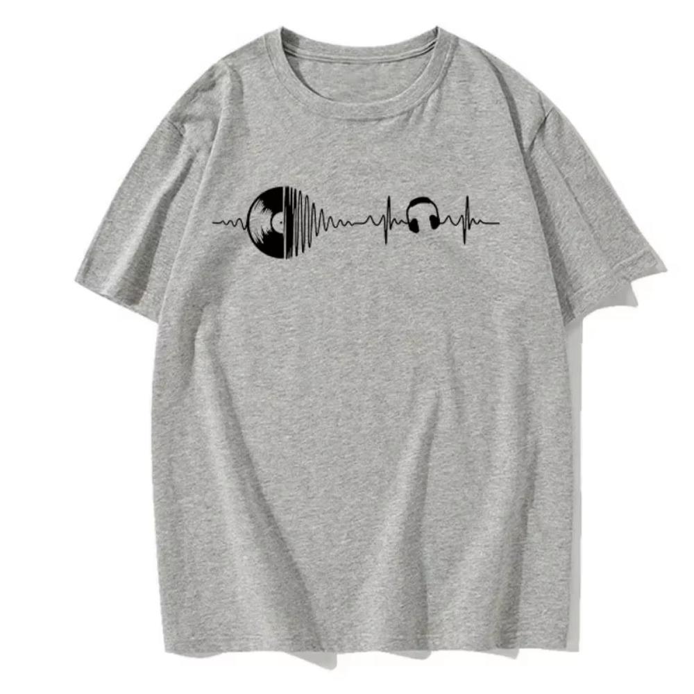 Men's Summer Short Sleeve Round Neck Casual Fashion Solid Color T-Shirt Fashion Men's Sports Digital Music Printed Sports Top