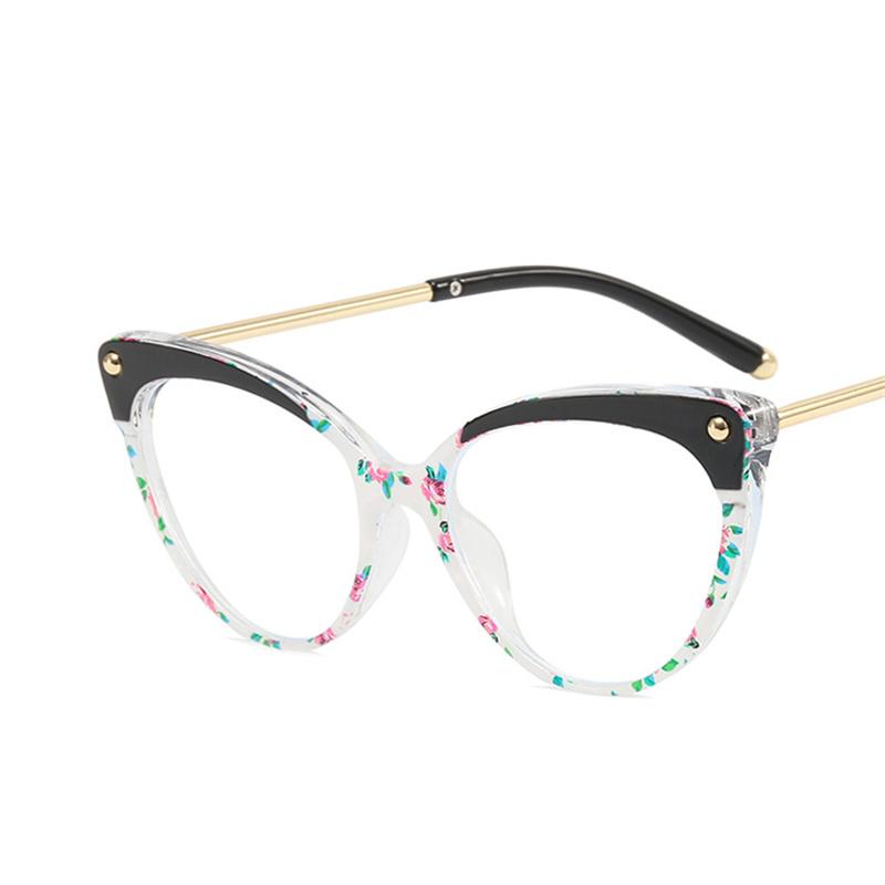 Fashion Cat Eye Rivet Glasses Frame For Women Anti-Blue Light Metal Frame Eyewear Vintage Eyeglasses