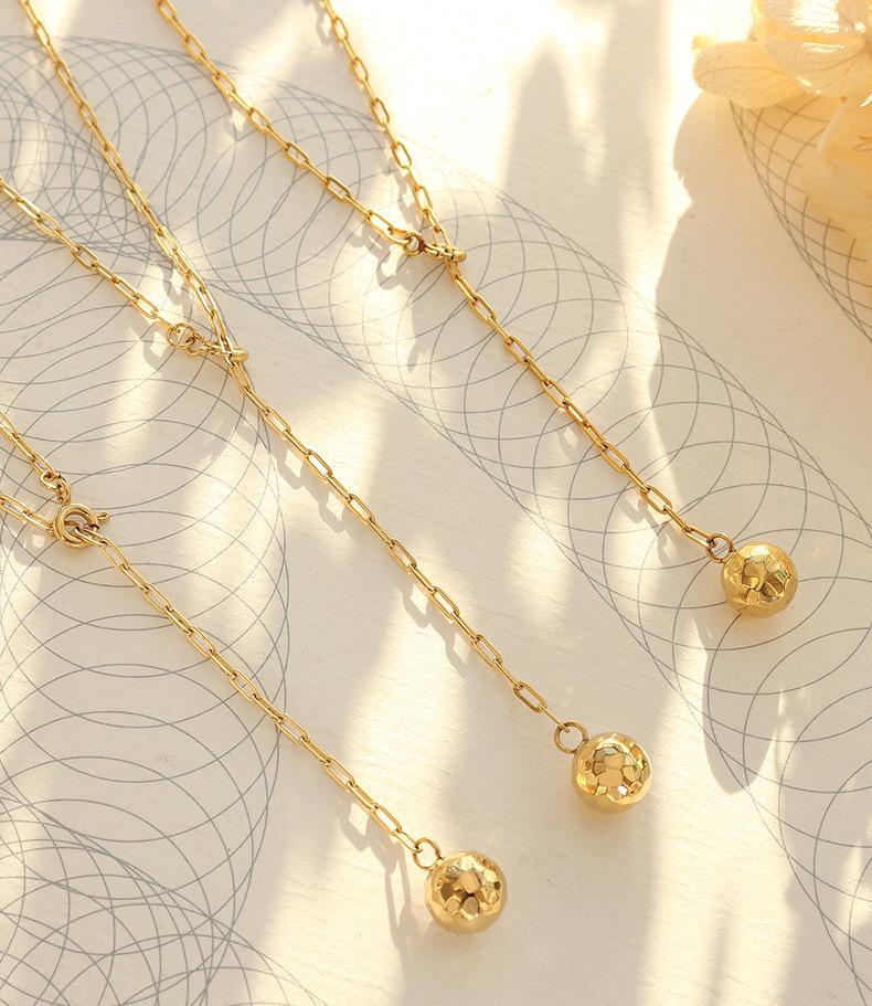 Gold-Plated Geometric Polygon Sphere Pendant Necklace with Adjustable Tassel – Versatile Titanium Steel Clavicle Chain