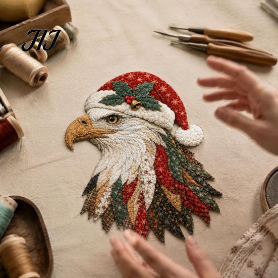 Eagle Themed Home Ornament Patchwork DIY Kit, Christmas Fabric Art Halloween Sewing Kit Patriotic Craft for Handmade Wall Decor Relaxing Crafting