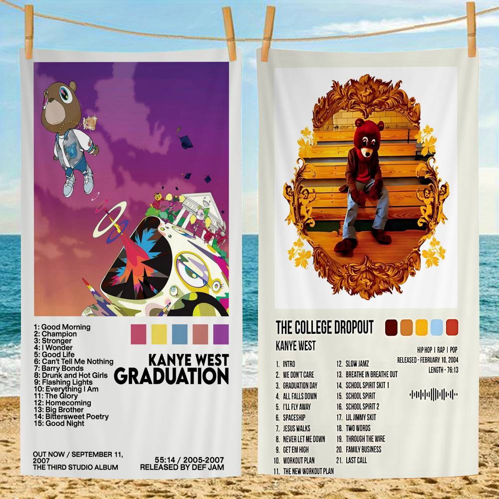 Rapper Hip Hop Pop Singer Kanye West Beach Towel Colorful Bath Towels for Girl Microfiber Sand Free Beach Yoga Spa Gym Pool