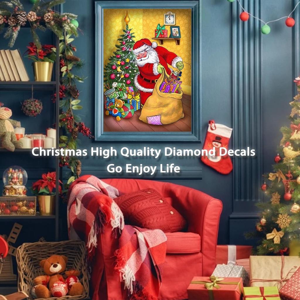 Adult Christmas Diamond Painting Kit, Santa Cartoon 5D Diamond Painting Rhinestone Embroidery Full Diamond Diamond Art Christmas Home Wall Decoration