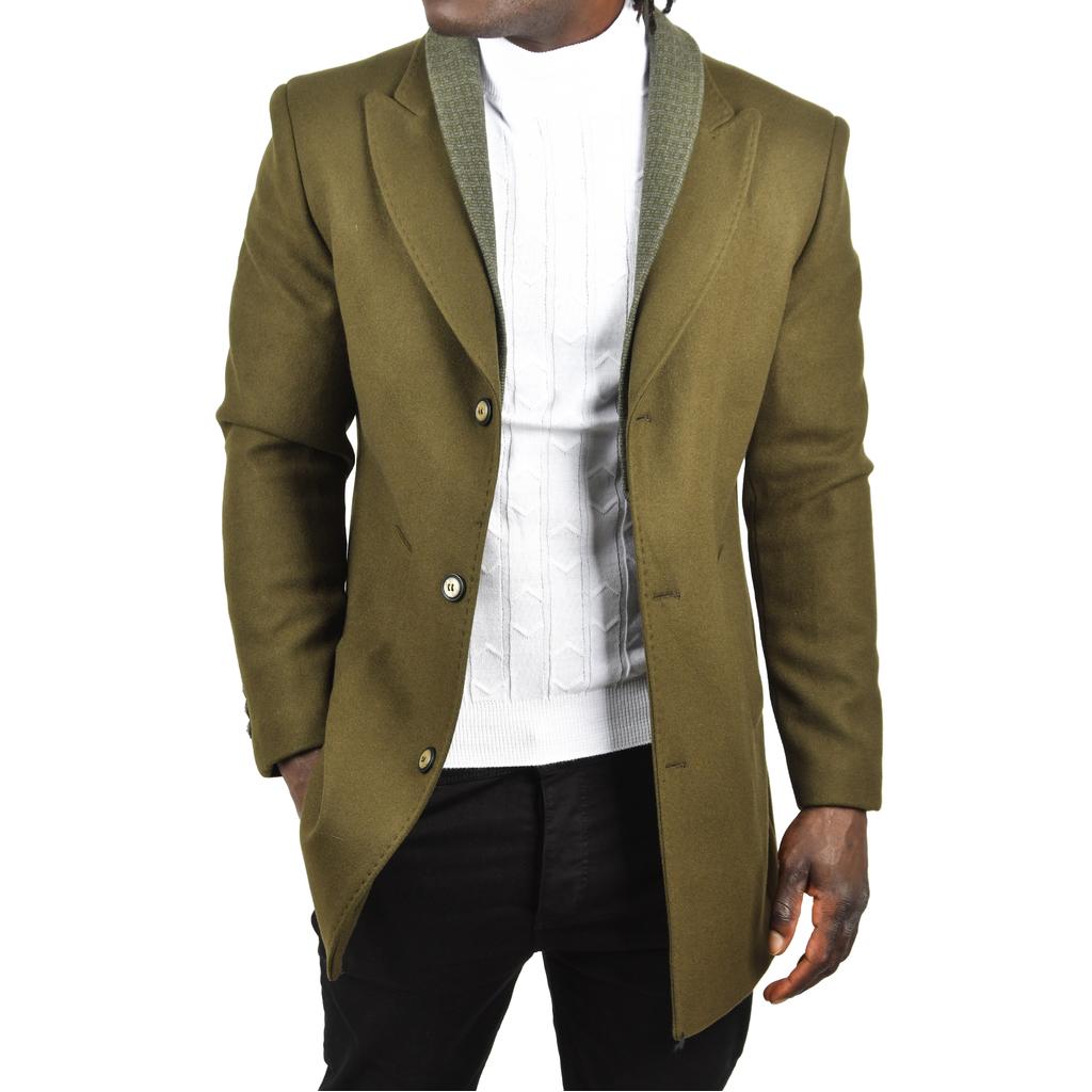 DeepSEA Çift Yaka Yakası Çıkabilen Dar Kesim Düğmeli Uzun Kaşe Kaban 2407001