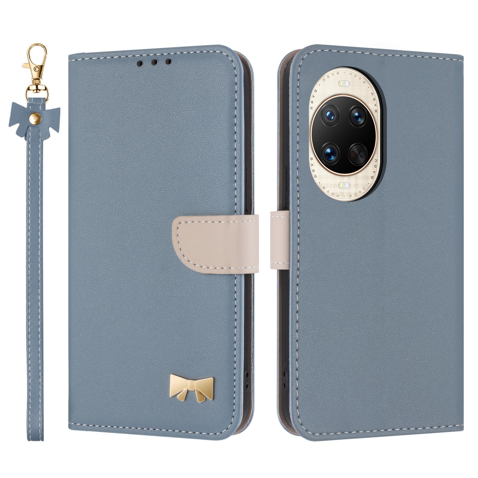

For Huawei nova 14 Ultra 5G Case Bowknot Decor Wallet Leather Phone Cover with Wrist Strap Baby Blue
